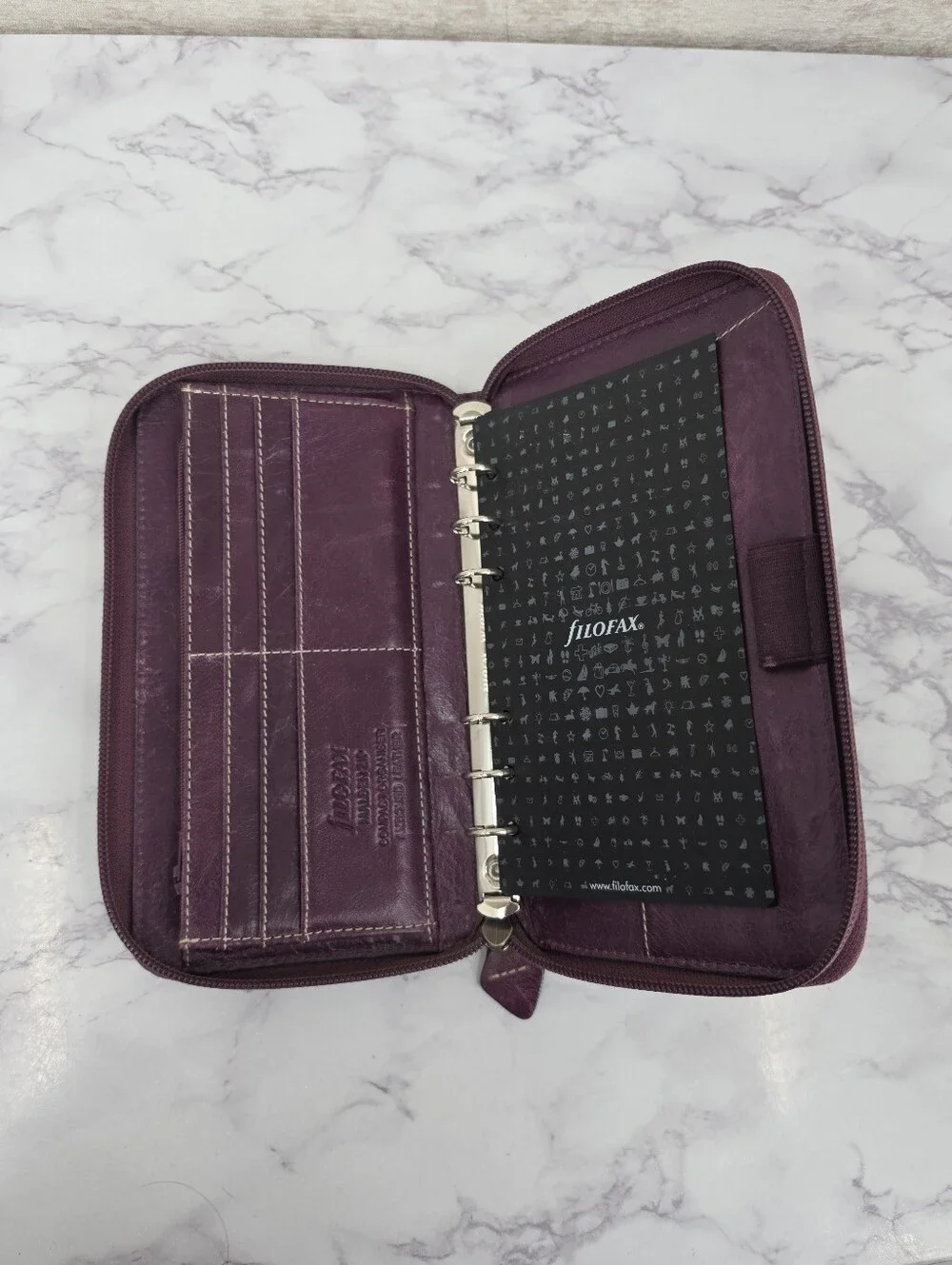 Filofax Leather Organizer Binder Zip Wallet in Deep Plum Purple Agenda - Picture 5 of 13